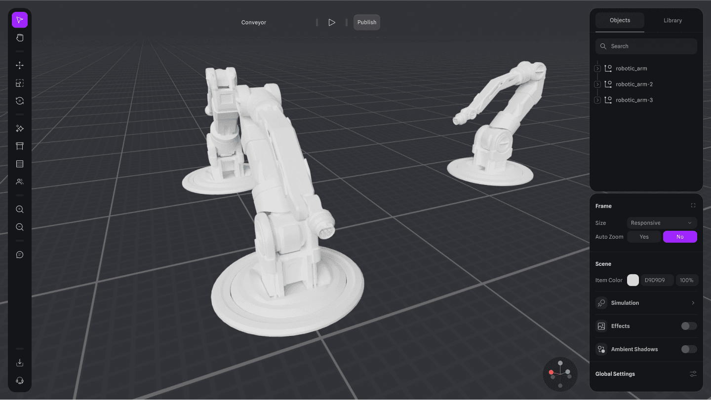 Screenshot of the product showing interaction panels and 3d layers